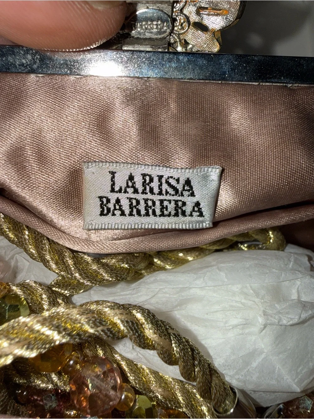 Embellished Peach Evening Clutch with Crystal Floral Clasp Larisa Barrera